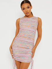 Multi Coloured Sleeveless Ruched Dress