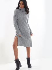 Roll -nek gebreide midi -jurk