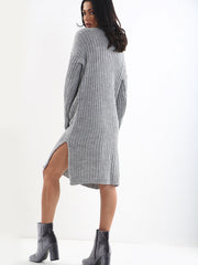 Roll -nek gebreide midi -jurk