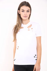 Laser Cut Front Plain T-Shirt Top