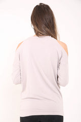 Loop Back Rose Print Cold Shoulder Sweat Top