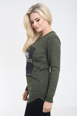 Melange Strick essen Diamanten drucken Langarmis