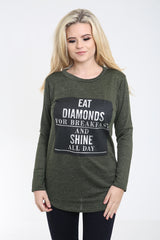 Melange Strick essen Diamanten drucken Langarmis