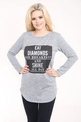 Melange Strick essen Diamanten drucken Langarmis