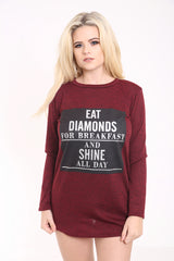 Melange Strick essen Diamanten drucken Langarmis