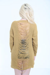 Distress Back Ripped Ladder Oversized Jumper