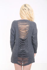 Distress Back Ripped Ladder Oversized Jumper
