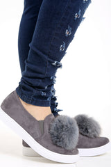 Pom Pom Faux Suede Pumps Flat Shoe