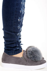 Pom Pom Faux Suede Pumps Flat Shoe