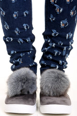 Pom Pom Faux Suede Pumps Flat Shoe