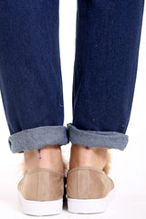 Pom Pom Faux Suede Pumps Flat Shoe