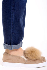 Pom Pom Faux Suede Pumps Flat Shoe