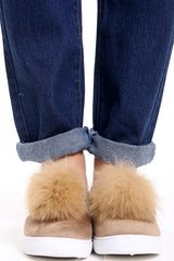 Pom Pom Faux Suede Pumps Flat Shoe