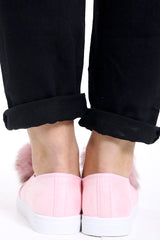 Pom Pom Faux Suede Pumps Flat Shoe
