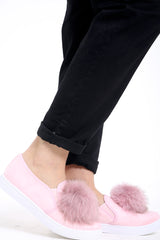 Pom Pom Faux Suede Pumps Flat Shoe