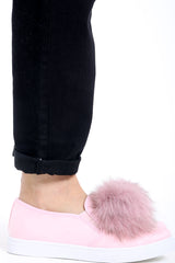 Pom Pom Faux Suede Pumps Flat Shoe