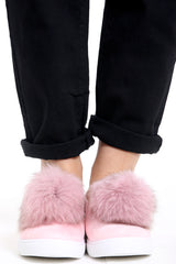 Pom Pom Faux Suede Pumps Flat Shoe