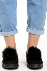 Pom Pom Faux Suede Pumps Flat Shoe