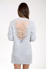 Front And Back Distress Ripped Ladder Oversized Jumper