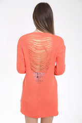 Front And Back Distress Ripped Ladder Oversized Jumper