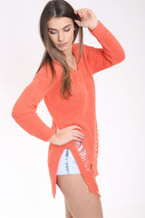 Front And Back Distress Ripped Ladder Oversized Jumper