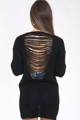 Front And Back Distress Ripped Ladder Oversized Jumper