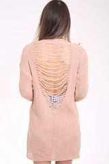 Front And Back Distress Ripped Ladder Oversized Jumper
