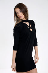 Cross frontal tejido tejido mini vestido acanalado