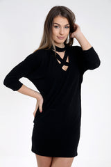 Cross frontal tejido tejido mini vestido acanalado