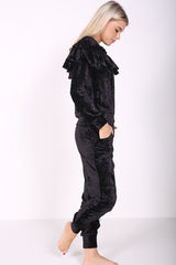 Crushed Velour Ruffle Frill Top And Bottom Loungewear
