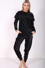 Crushed Velour Ruffle Frill Top And Bottom Loungewear