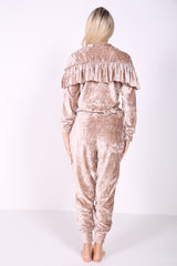 Crushed Velour Ruffle Frill Top And Bottom Loungewear