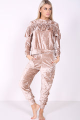 Crushed Velour Ruffle Frill Top And Bottom Loungewear