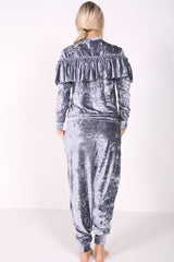 Crushed Velour Ruffle Frill Top And Bottom Loungewear