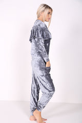Crushed Velour Ruffle Frill Top And Bottom Loungewear