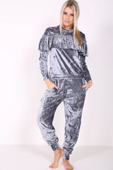 Crushed Velour Ruffle Frill Top And Bottom Loungewear