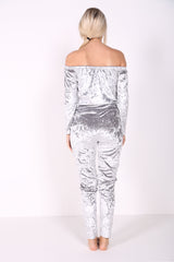 Slashed Knee Crushed Velour Bardot Jumpsuit