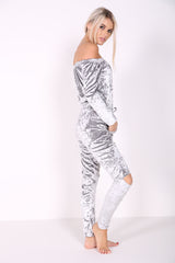 Slashed Knee Crushed Velour Bardot Jumpsuit