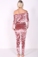 Slashed Knee Crushed Velour Bardot Jumpsuit