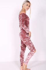 Slashed Knee Crushed Velour Bardot Jumpsuit
