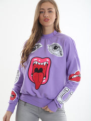 Olivia & Samira Monster Printed Sweatshirt Jumper