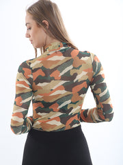 Camouflage Print Mesh Bodysuit