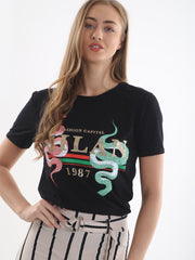 Snake Print Milan Slogan T-Shirt