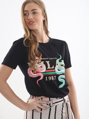Snake Print Milan Slogan T-Shirt
