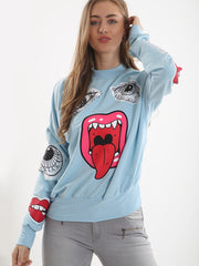 Olivia & Samira Monster Printed Sweatshirt Jumper