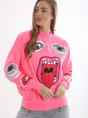 Olivia & Samira Monster Printed Sweatshirt Jumper