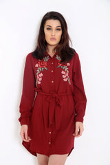 Floral Embroidered Shirt Dress
