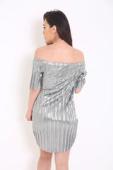 Vestido de Bardot de lámina metálica plisada