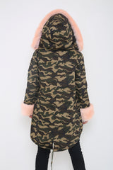 Faux Fur Lined Camouflage Winter Parka Jacket