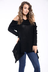 Asymmetrical Cold Shoulder Knitted Pullover